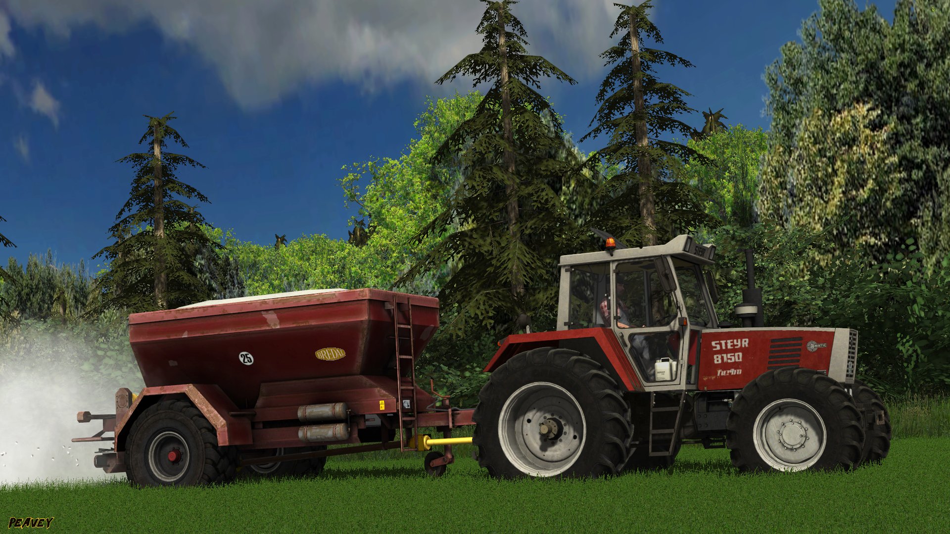 Steyr 8150 mit Bredal Streuer am kalken