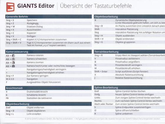 Giants Editor - Tastaturbefehle