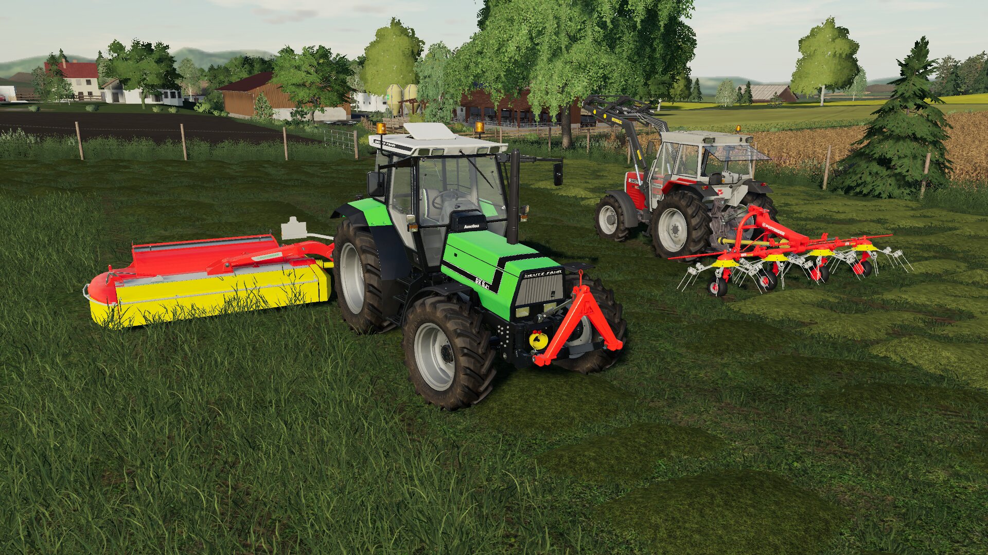 1 Schnitt in Ellerbach mit Deutz Fahr DX 6.21 und Massey Ferguson 390 T.