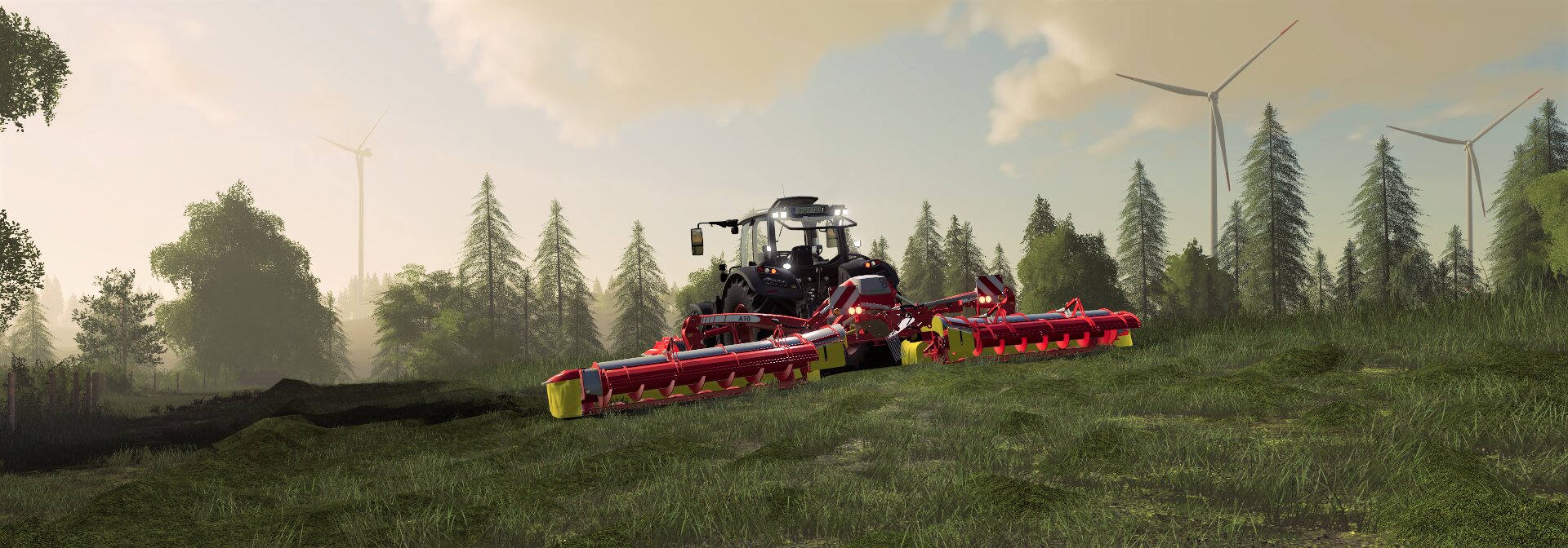 Gras mähen im Morgen grauen