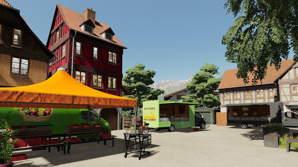 Der Wochenmarkt - Gemüsestand und Bäcker
