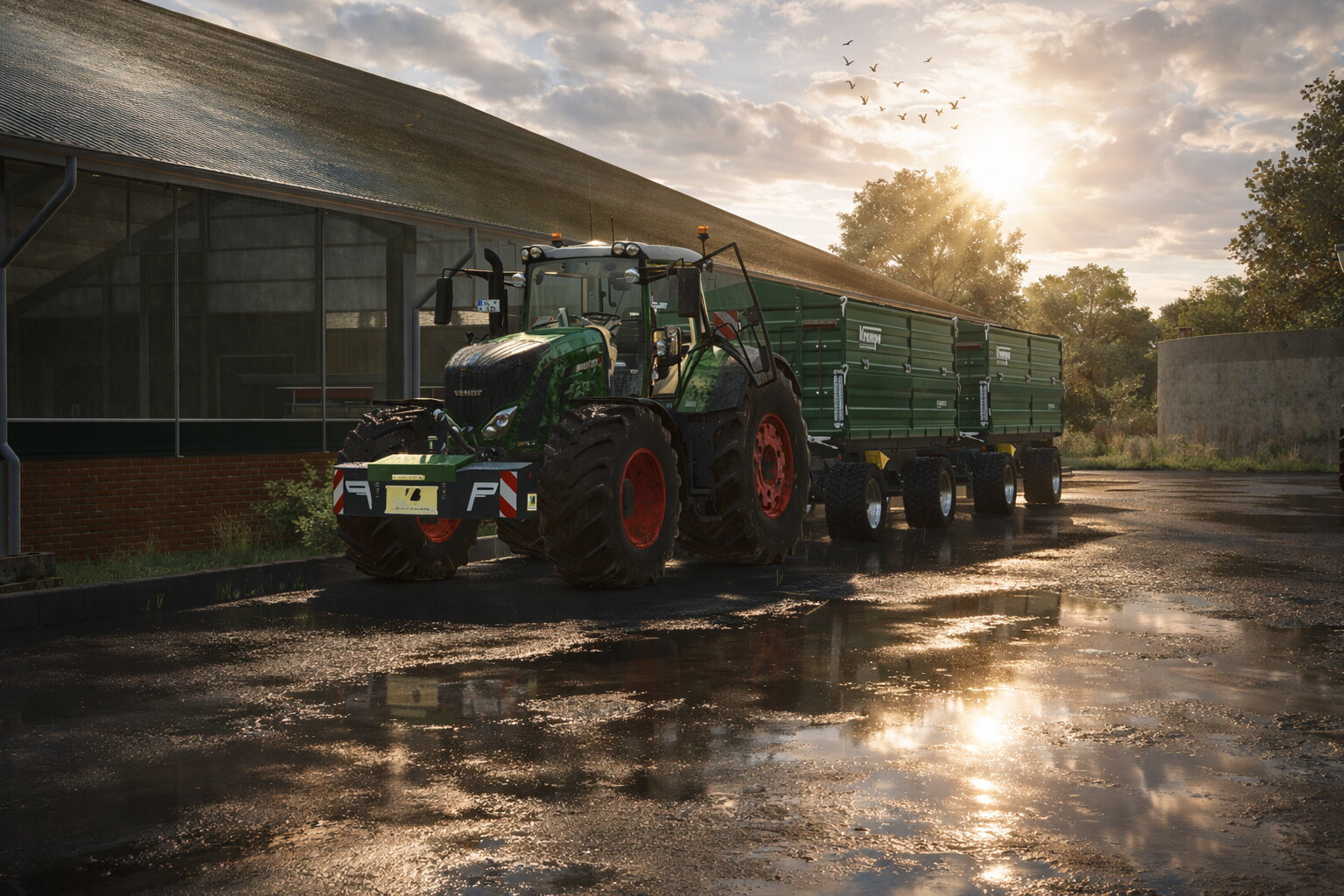 Nach dem Regen geht’s weiter 🚜🌧️ Traktor unterwegs auf der Landstraße, nasse Fahrbahn, frische Luft und echtes Landleben. So sieht ein ganz normaler Tag auf dem Land aus 🌾