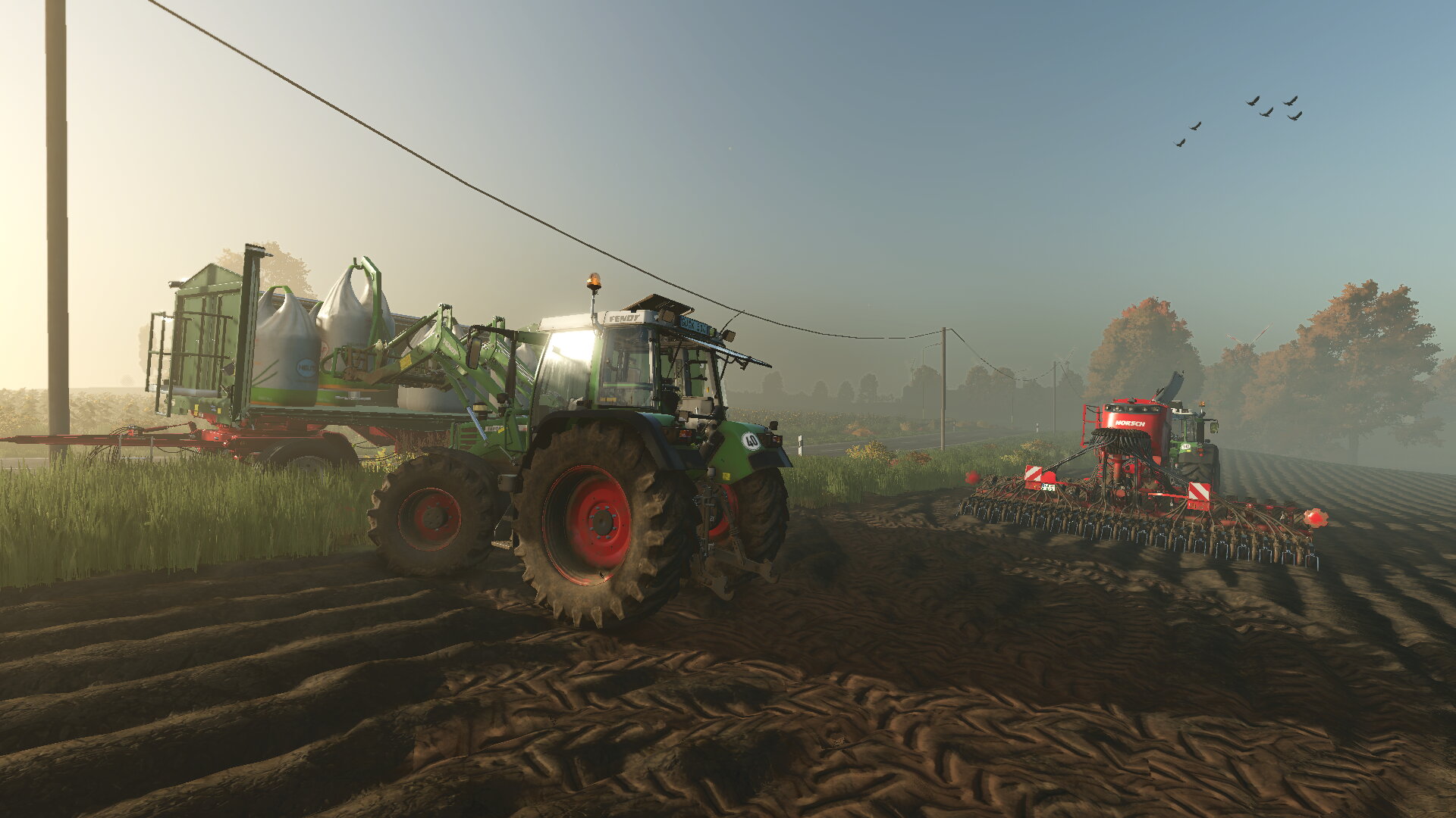 Weizenaussaat am frühen Oktobermorgen