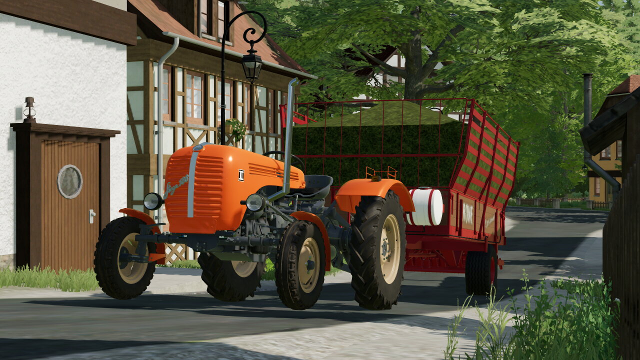 Ich fahre nach dem Mähen nach Hause.