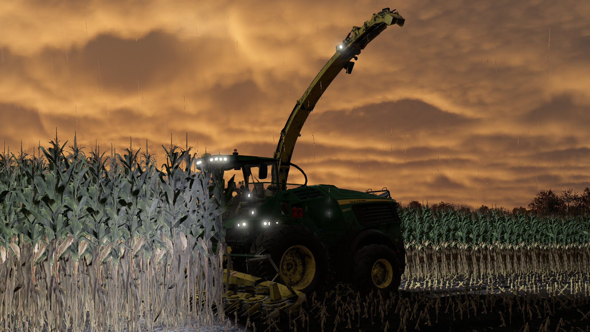 Sonnenuntergang beim Häckseln