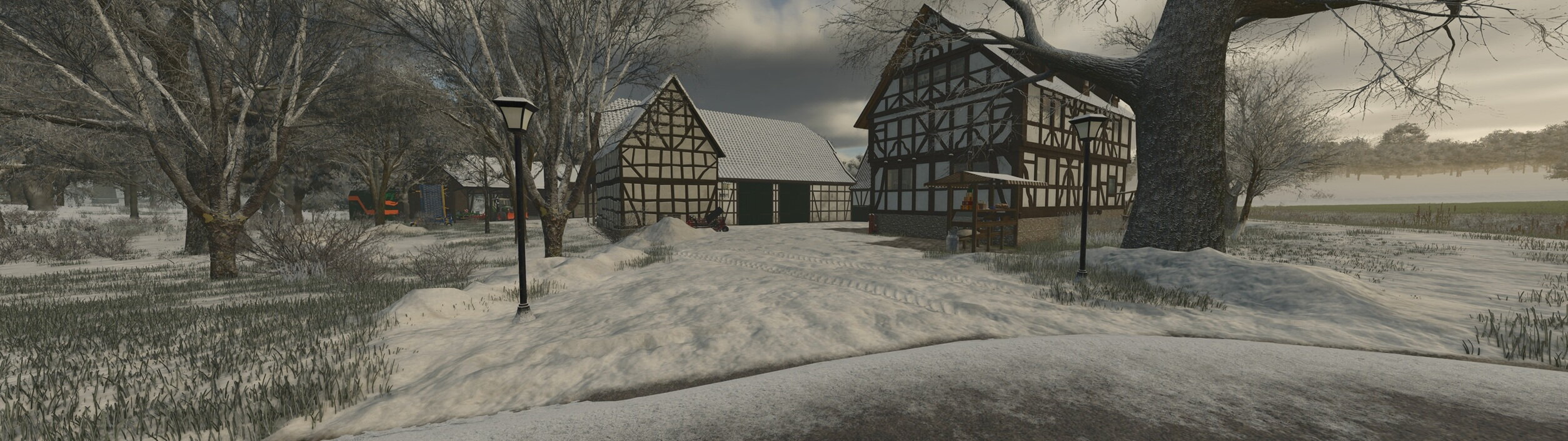 Fachwerkhof in Nordfrankreich im Winter