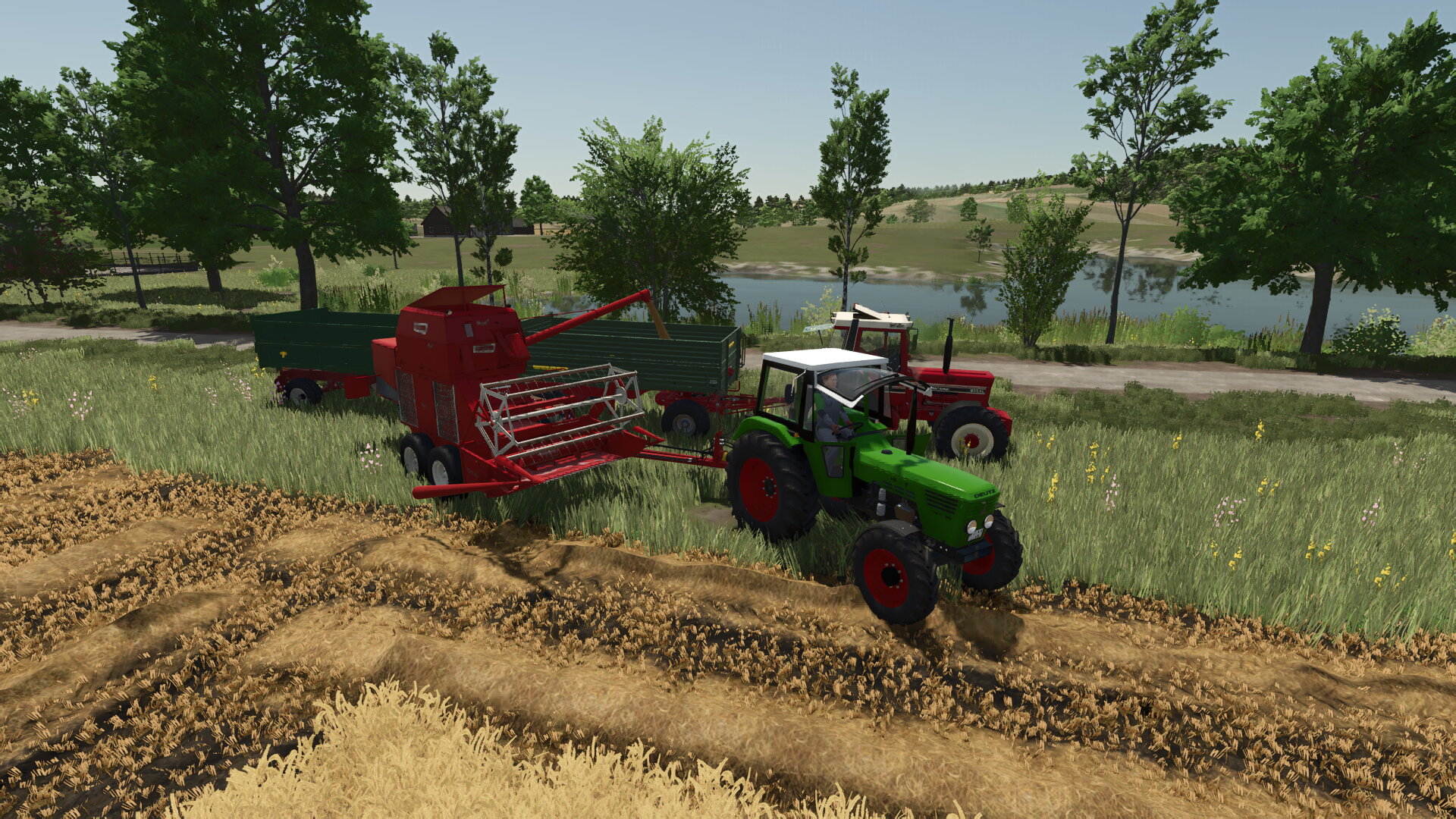 Weizenernte mit dem gezogenen Fahr