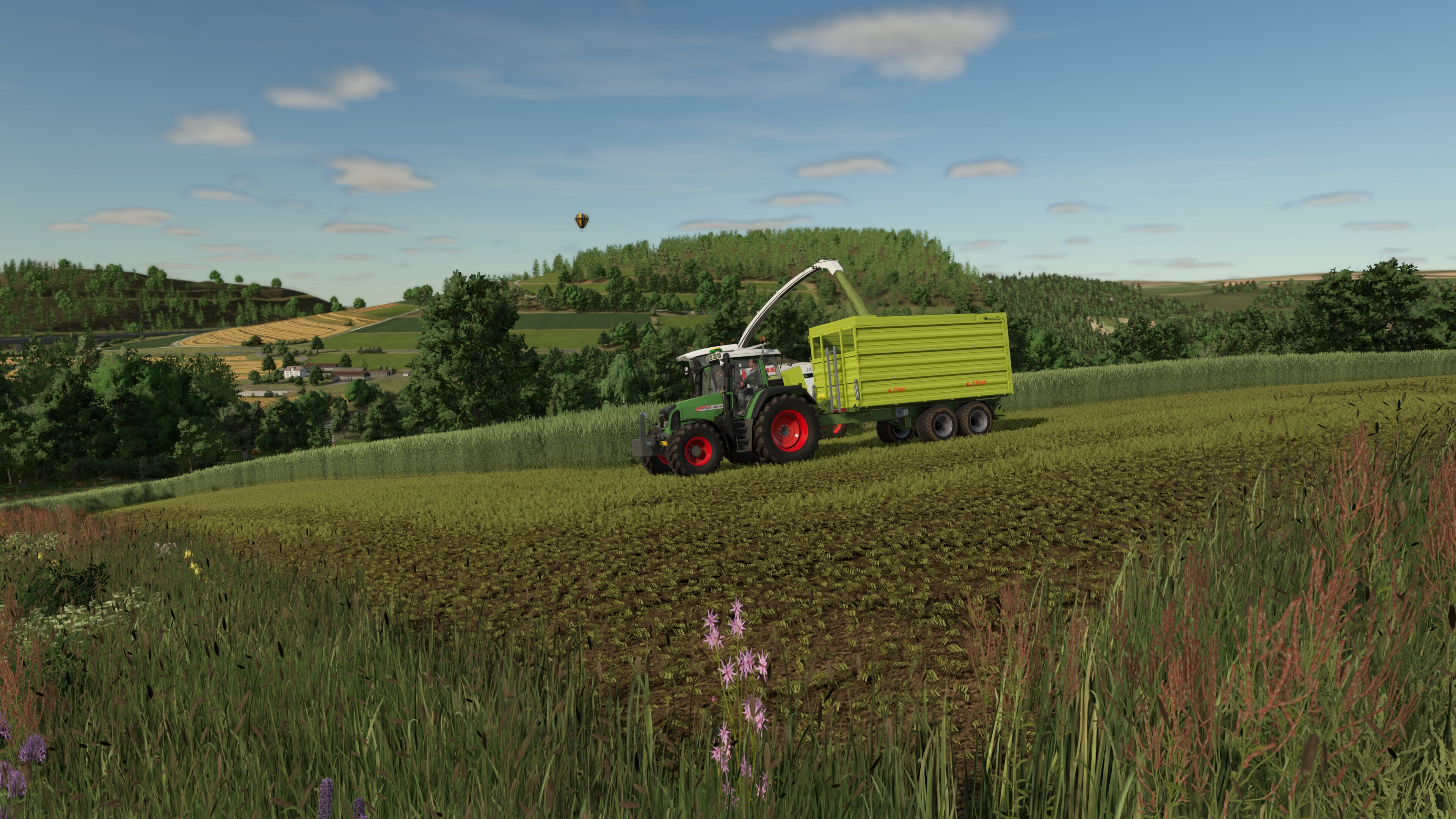 Grünroggen häckseln in Zeitlofs, mit Fendt 415 und Fliegl Kipper. Ich habe noch Strautmann und Mengele Decals, sowie Farbwahl bei Kipper und Unterbau hinzugefügt.