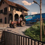 Italia - Weizen durch enge Gassen fahren mit Fiatagri 180.90 und Vaia Rimorchi NL28
