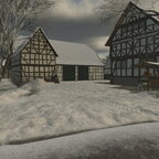 Fachwerkhof in Nordfrankreich im Winter