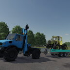 Mit den Unimog und Müller Mitteltal Tieflader einen Mb-Trac abholen